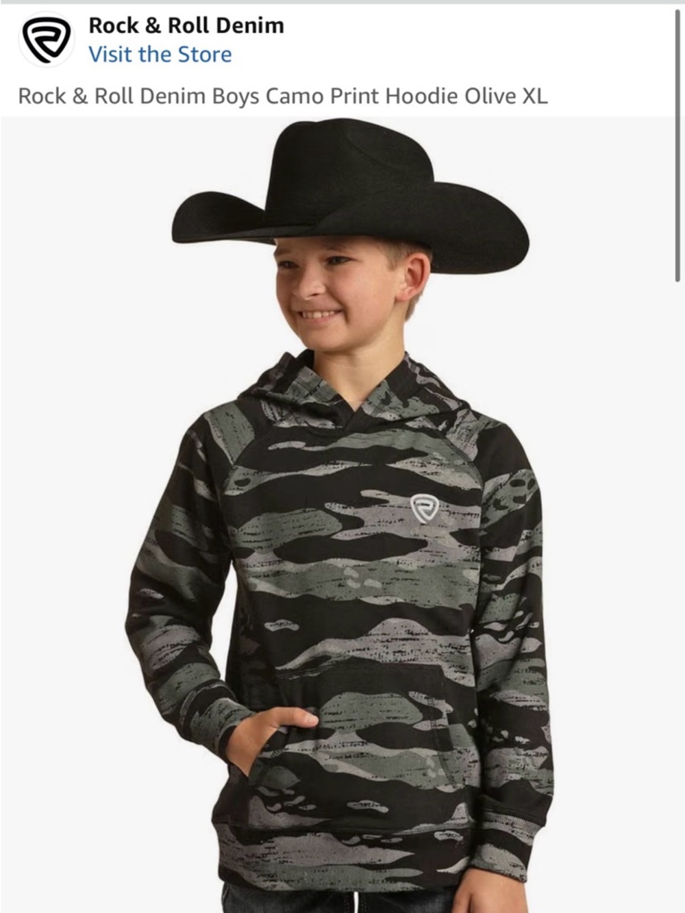 Rock & Roll Denim Boys Olive Camo Pullover Hoodie